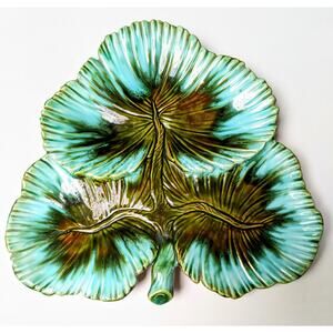 Vtg Jamar Mallory Leaf Platter Centerpiece 11" Drip Glaze 1961 MCM Table Decor